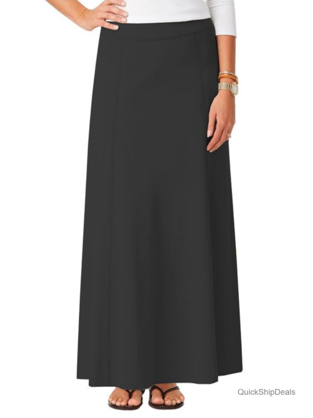 Stretch Cotton Knit A-Line Maxi Skirt Flared 38" Long